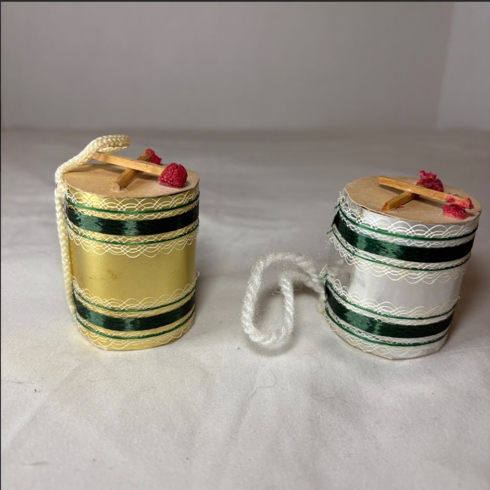 Vintage Lot 2 Paper Christmas Ornaments Foil Christmas Drums